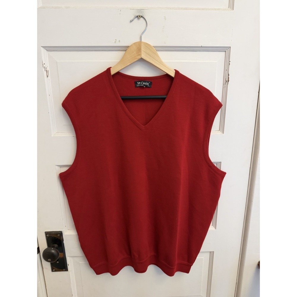 ST. CROIX Men's Red 100% Wool V-Neck Sweater Vest MADE IN USA Size XL